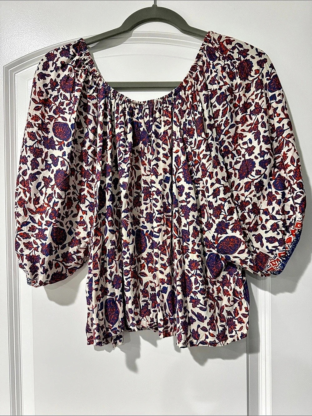Natalie Martin Floral Blouse in White & Blue Like New